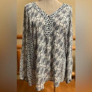 Zac & Rachel Navy Paisley Floral Print Blouse – Size Small